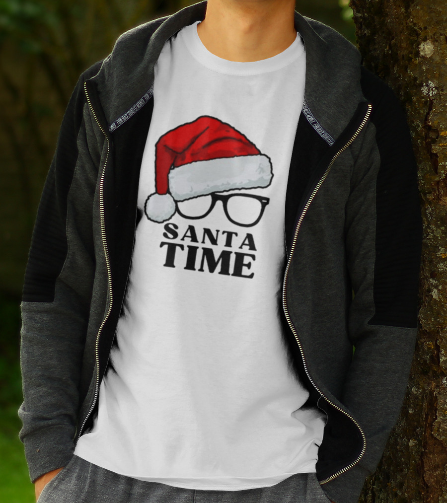 Santa Time With Santa Hat And Glasses T-Shirt
