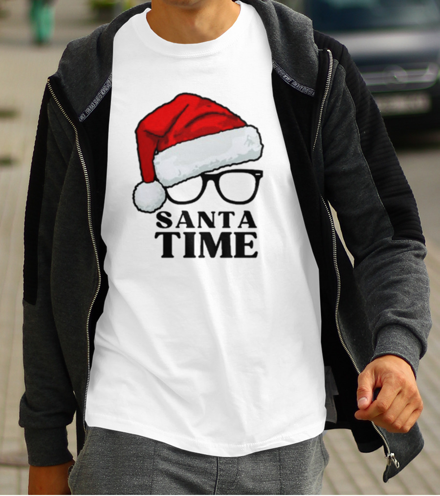 Santa Time With Santa Hat And Glasses T-Shirt