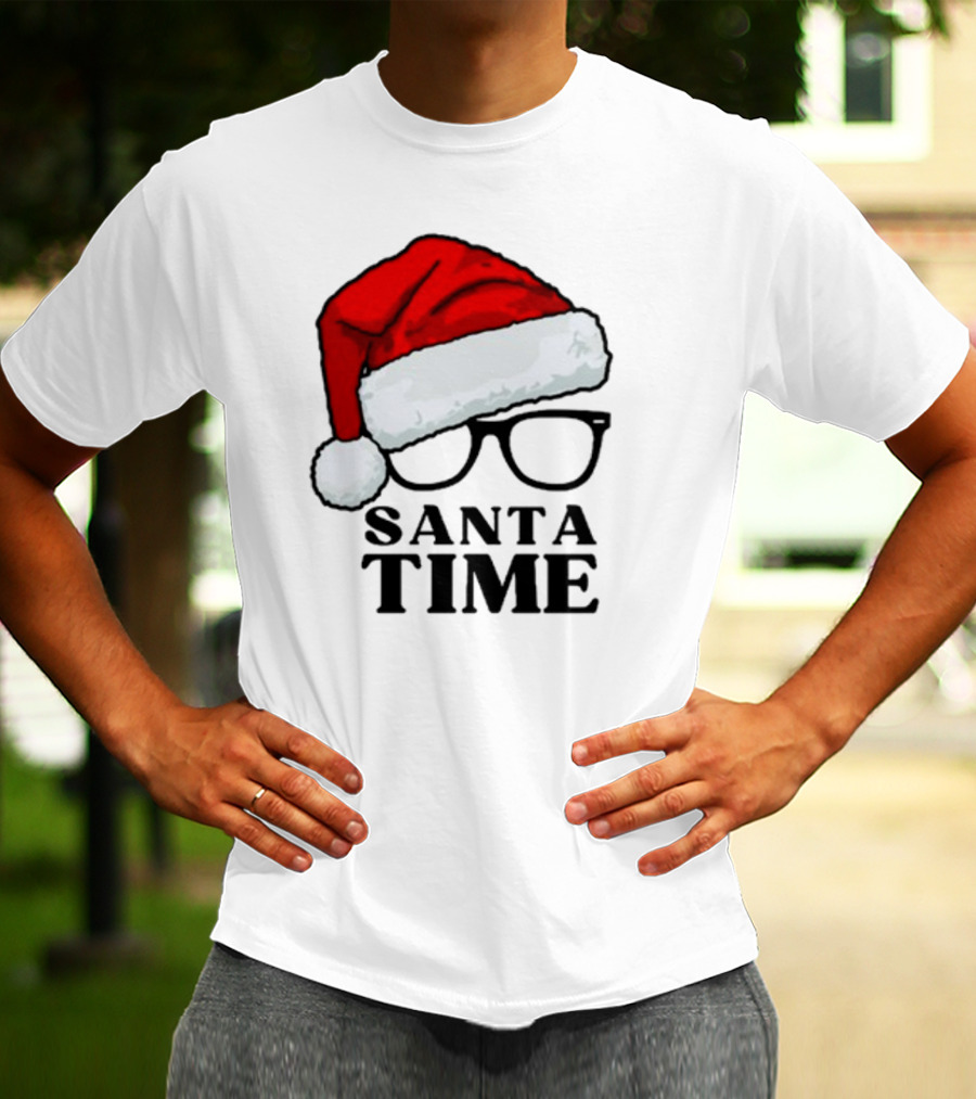 Santa Time With Santa Hat And Glasses T-Shirt