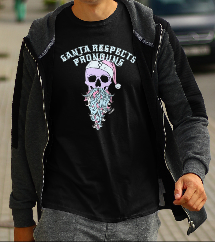 Santa Respects Pronouns Pastel Skull By Abprallenuk T-Shirt