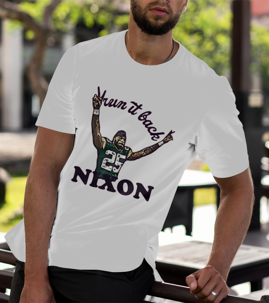 Run It Back Nixon Number 25 Football Victory Pose T-Shirt