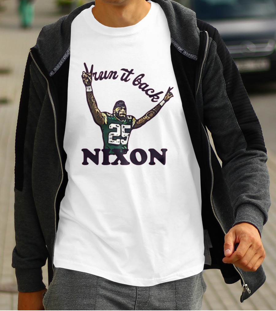 Run It Back Nixon Number 25 Football Victory Pose T-Shirt