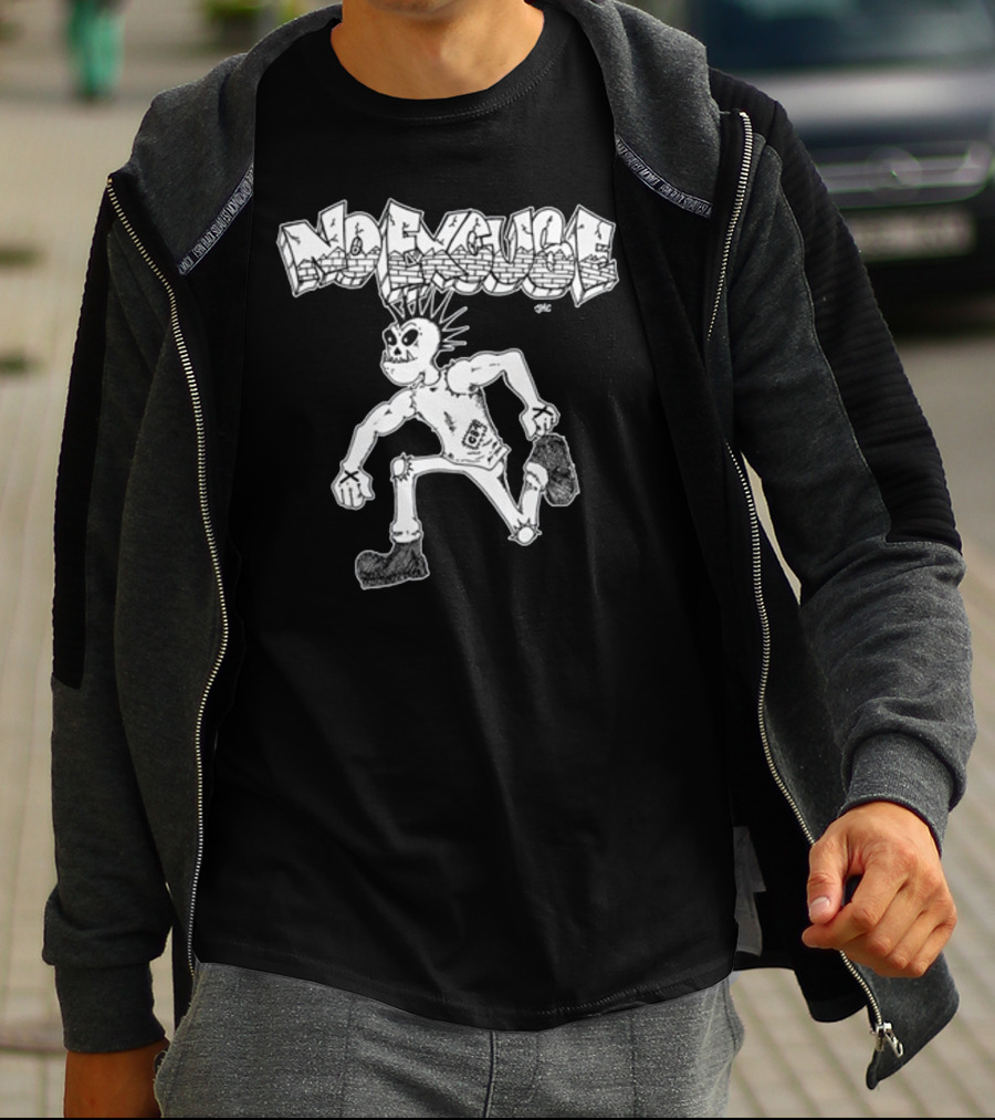 No Excuse Punk Skeleton In Graffiti T-Shirt