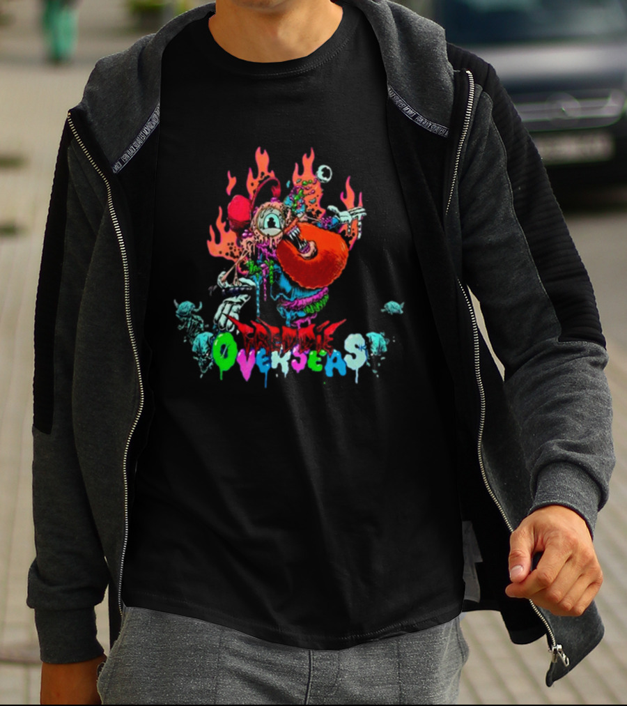 Freddie Overseas Onlepine Psychedelic Cartoon Creature With Flames T-Shirt
