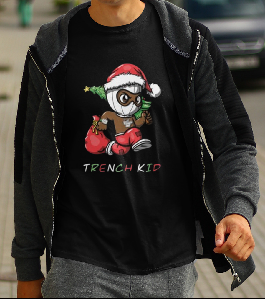 Exclusive Lil Tjay Trench Kid Christmas Santa Costume Running Tree T-Shirt