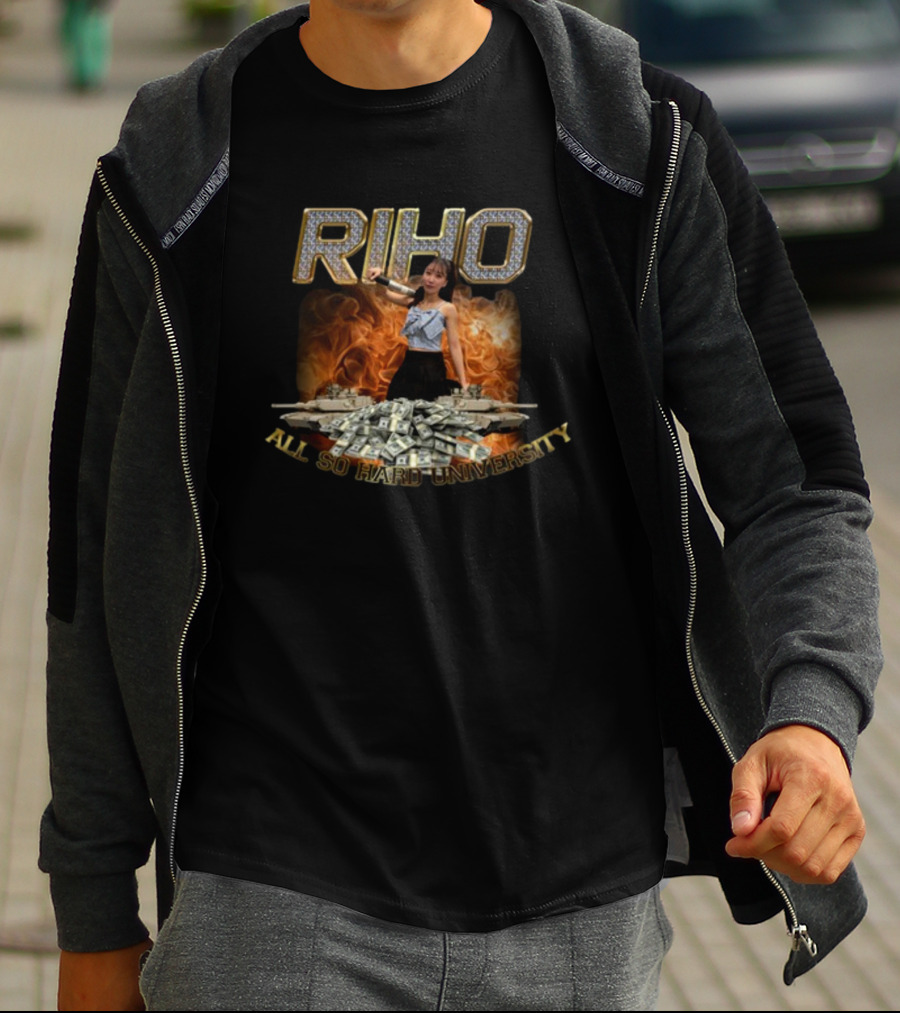 RIHO 941Zeke Ball So Hard University Dollar Bills Fire Background T-Shirt