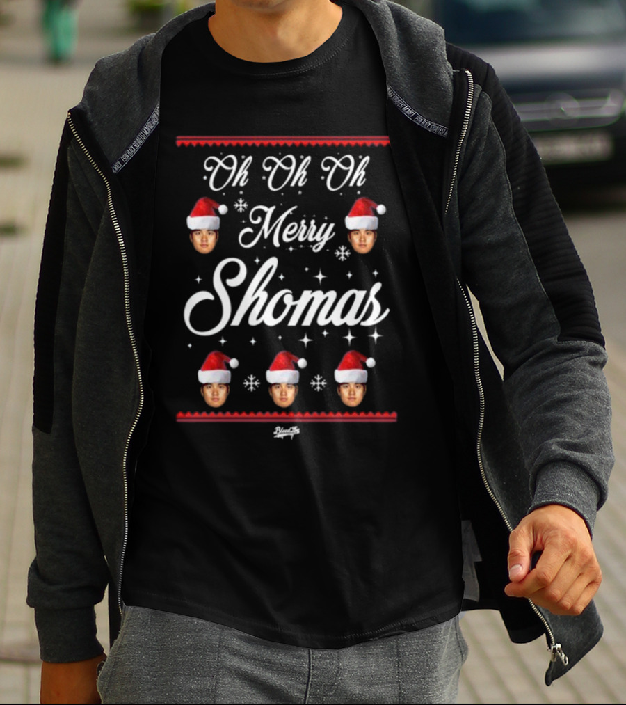 Oh Oh Oh Merry Shomas Faces With Santa Hats T-Shirt