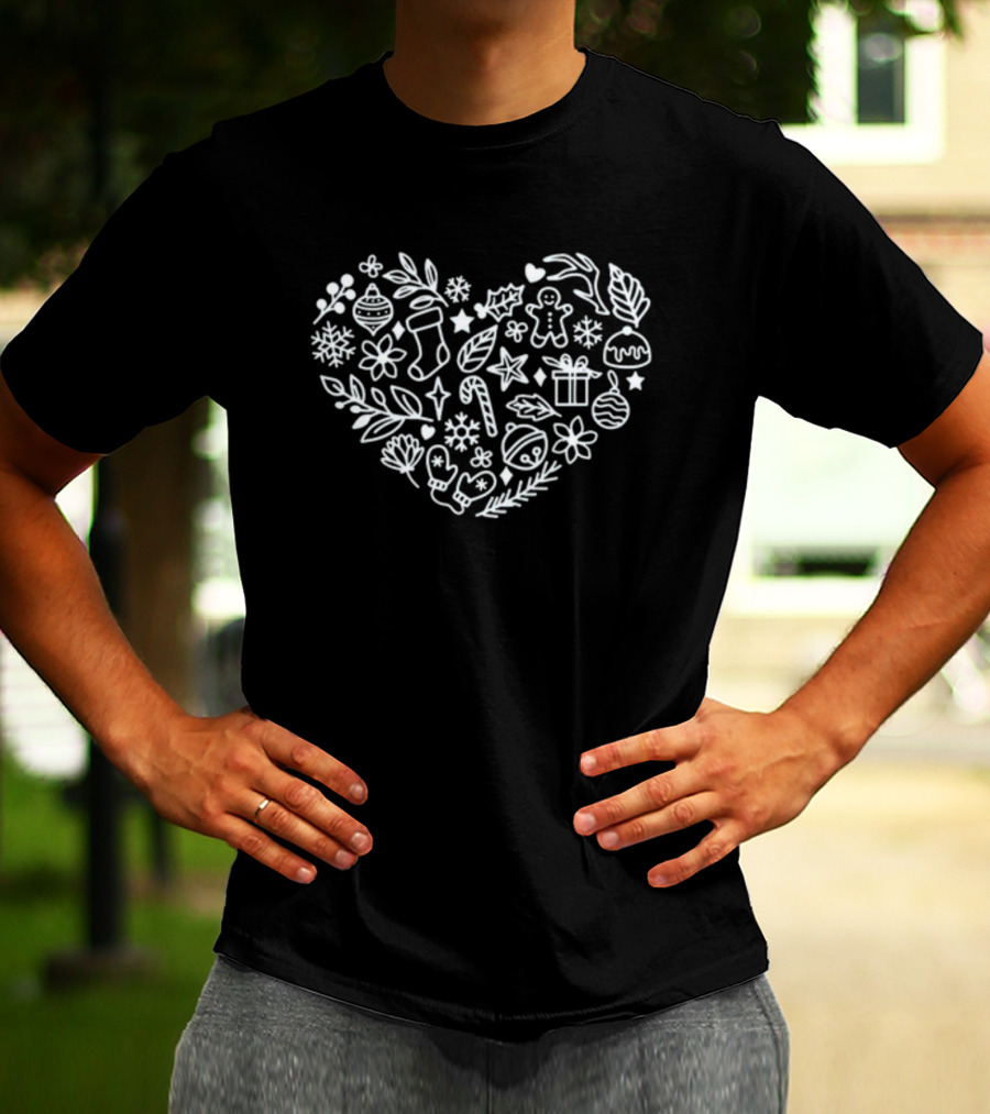 Christmas Heart Holiday Icons Snowflakes Gingerbread Ornaments Candy Canes T-Shirt