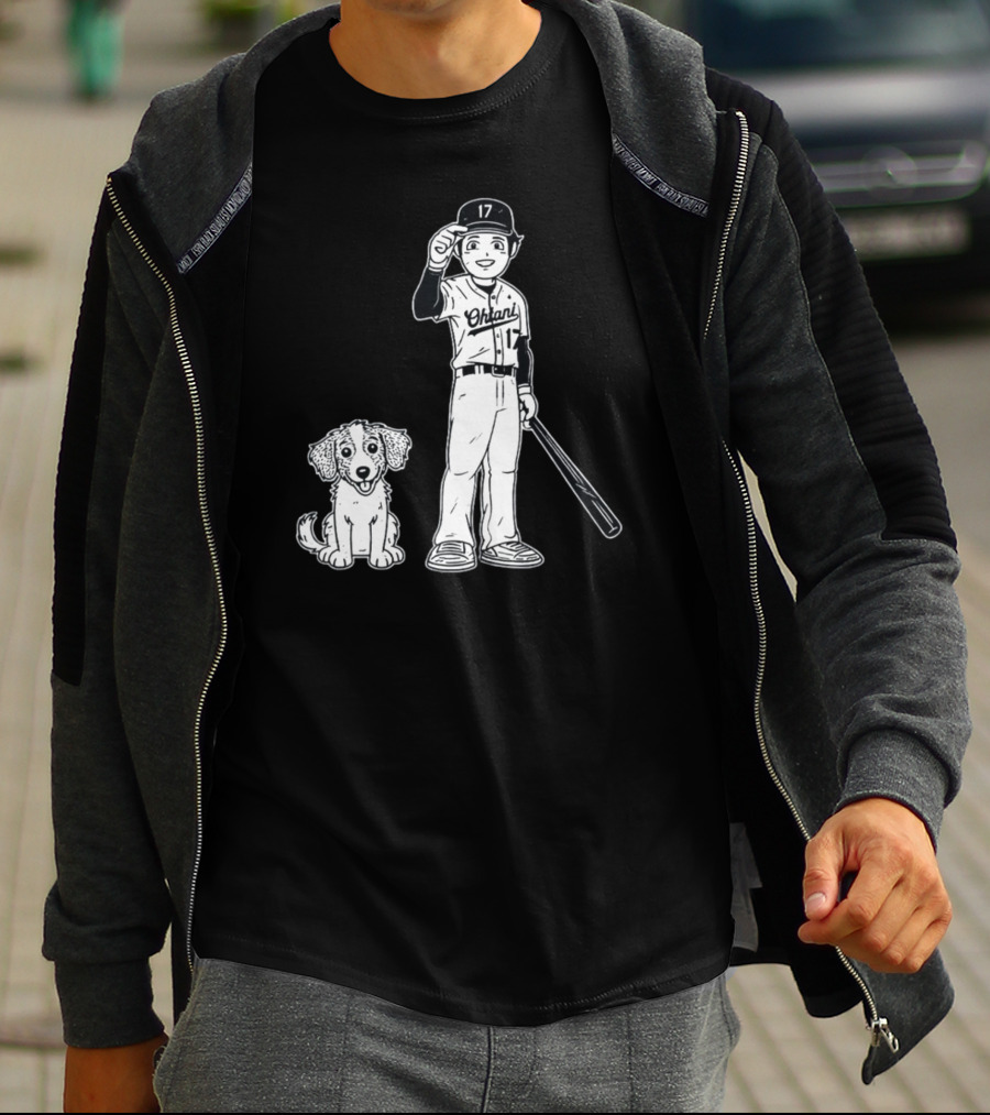 Rotowear Shohei Ohtani 17 Baseball And Dog T-Shirt