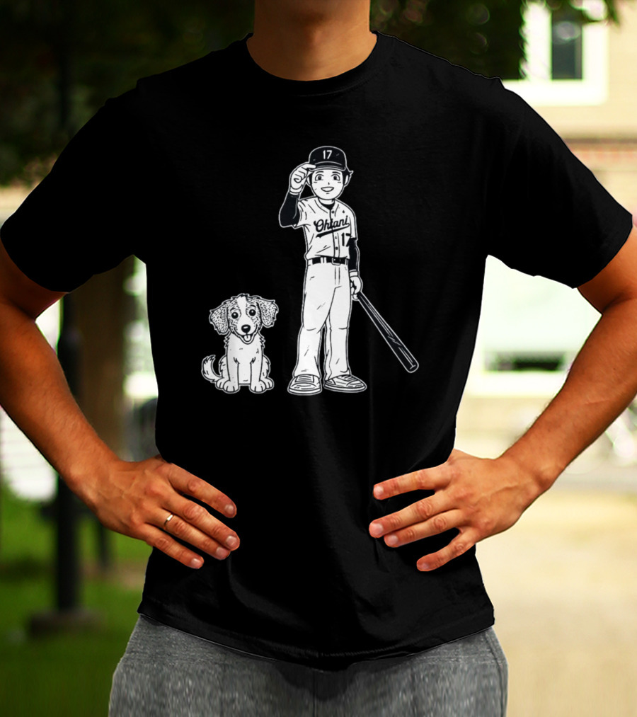 Rotowear Shohei Ohtani 17 Baseball And Dog T-Shirt