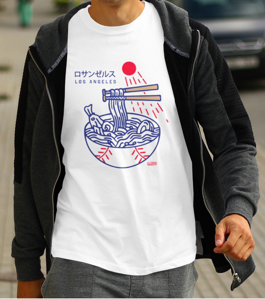 Los Angeles Ramen Bowl With Chopsticks Under Red Sun - Intheclutch Chavez T-Shirt