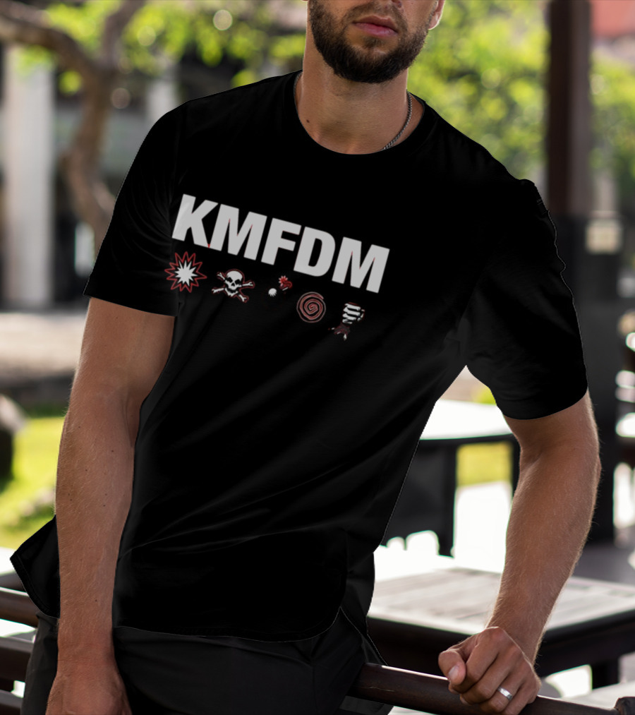 KMFDM Symbols Skull Bomb Spiral Tornado Icons T-Shirt