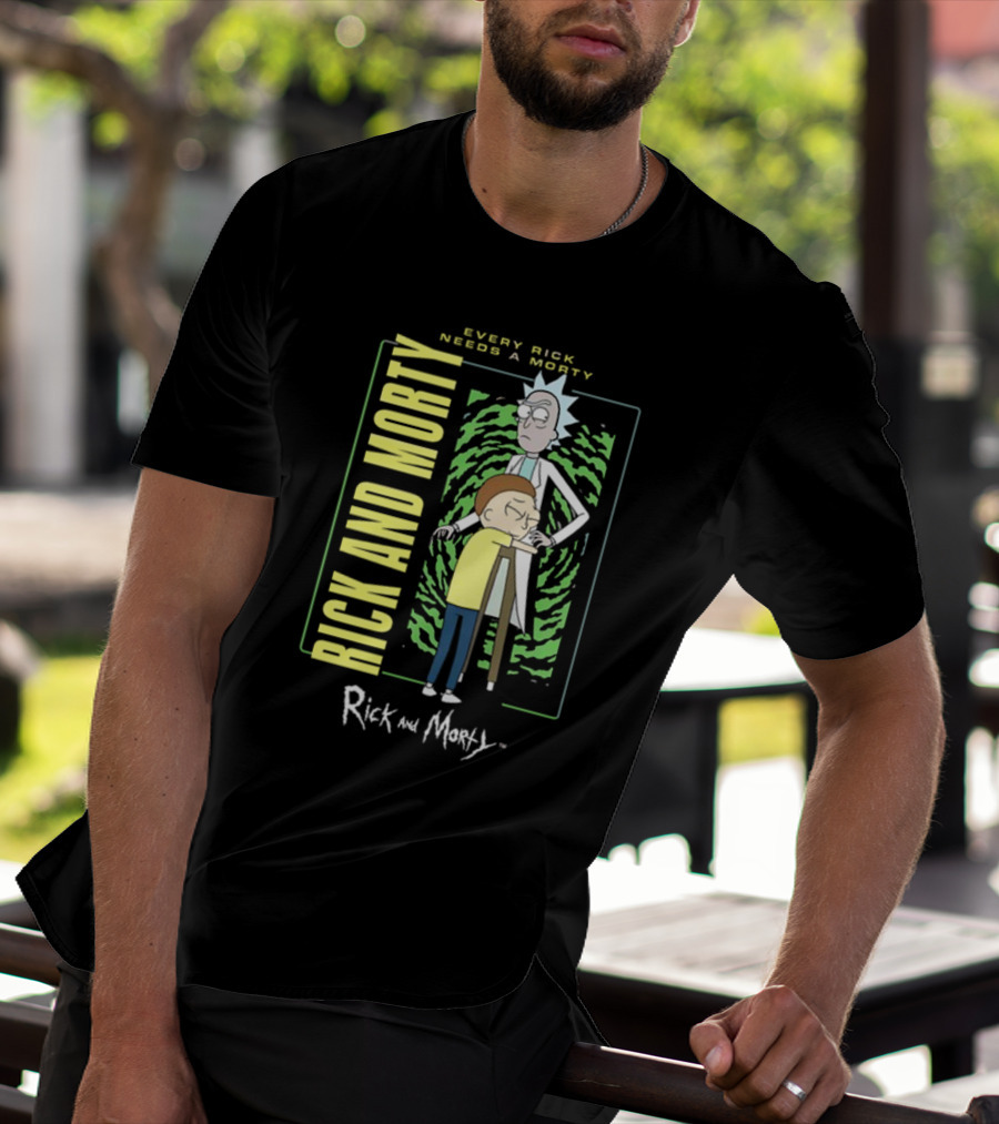 Every Rick Needs A Morty Rick And Morty Portal Green Background Duo T-Shirt