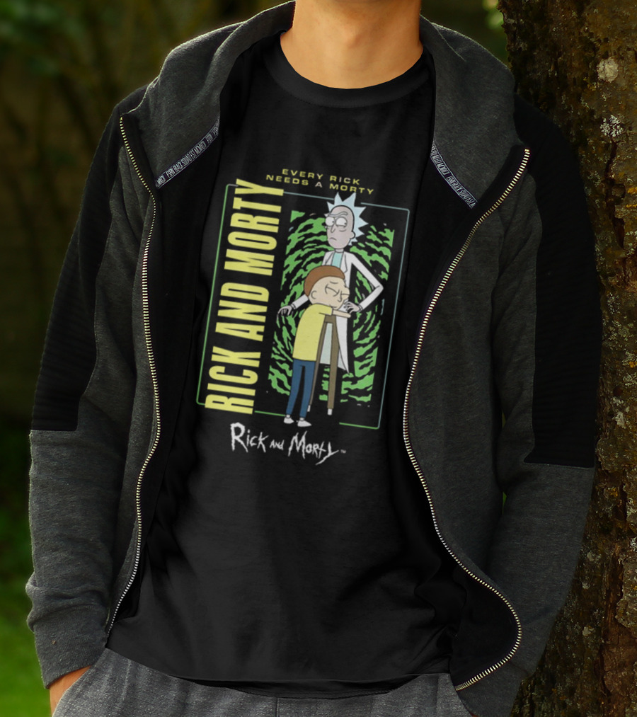 Every Rick Needs A Morty Rick And Morty Portal Green Background Duo T-Shirt