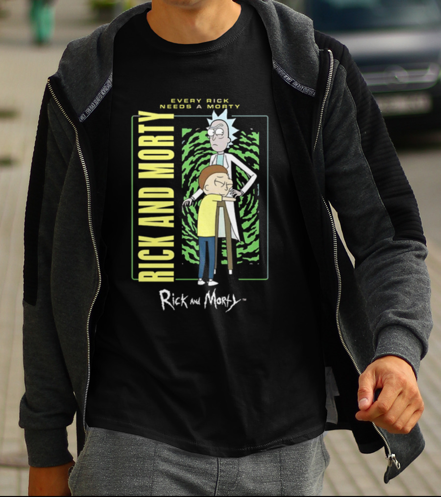 Every Rick Needs A Morty Rick And Morty Portal Green Background Duo T-Shirt
