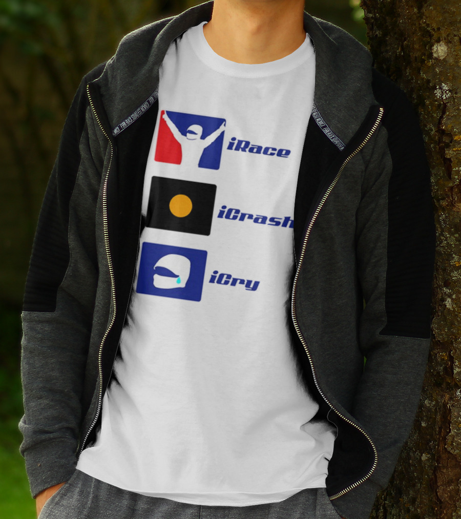 Basic Ollie IRace ICrash ICry Racing Icons And Emojis T-Shirt