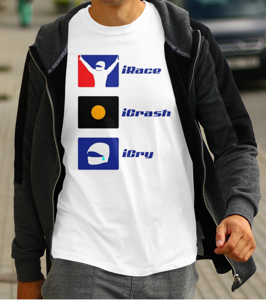 Basic Ollie IRace ICrash ICry Racing Icons And Emojis T-Shirt