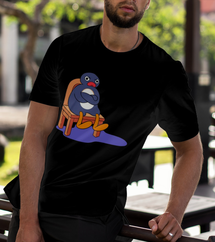 Everything Is Dumb And I Wanna Go Home Grumpy Penguin Sitting On Chair T-Shirt