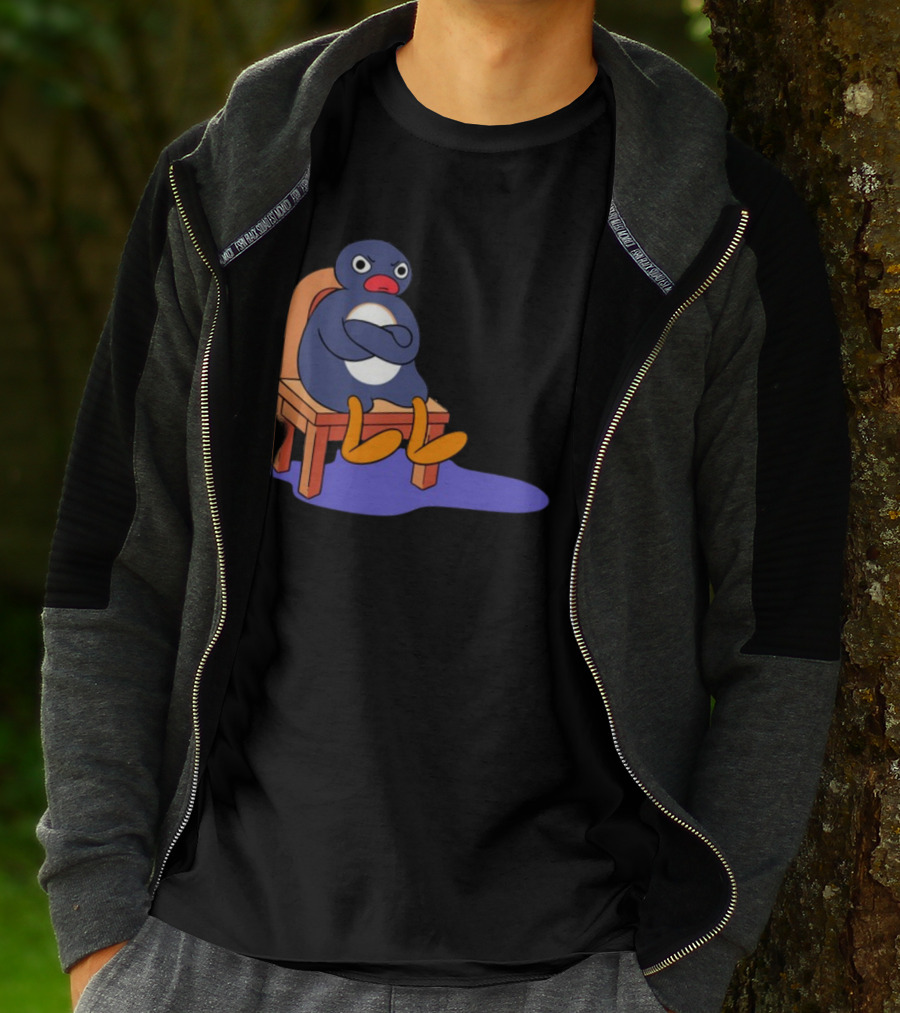 Everything Is Dumb And I Wanna Go Home Grumpy Penguin Sitting On Chair T-Shirt