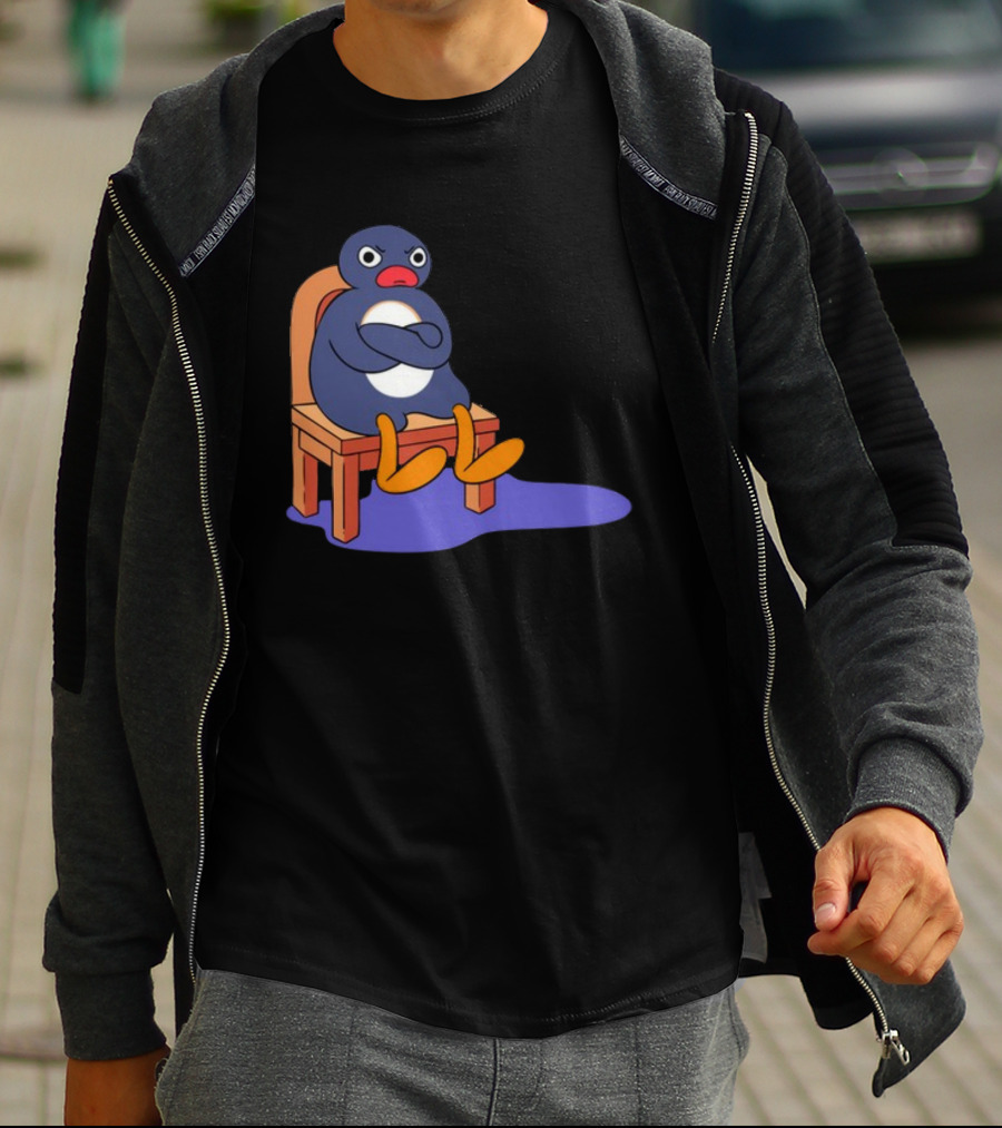 Everything Is Dumb And I Wanna Go Home Grumpy Penguin Sitting On Chair T-Shirt