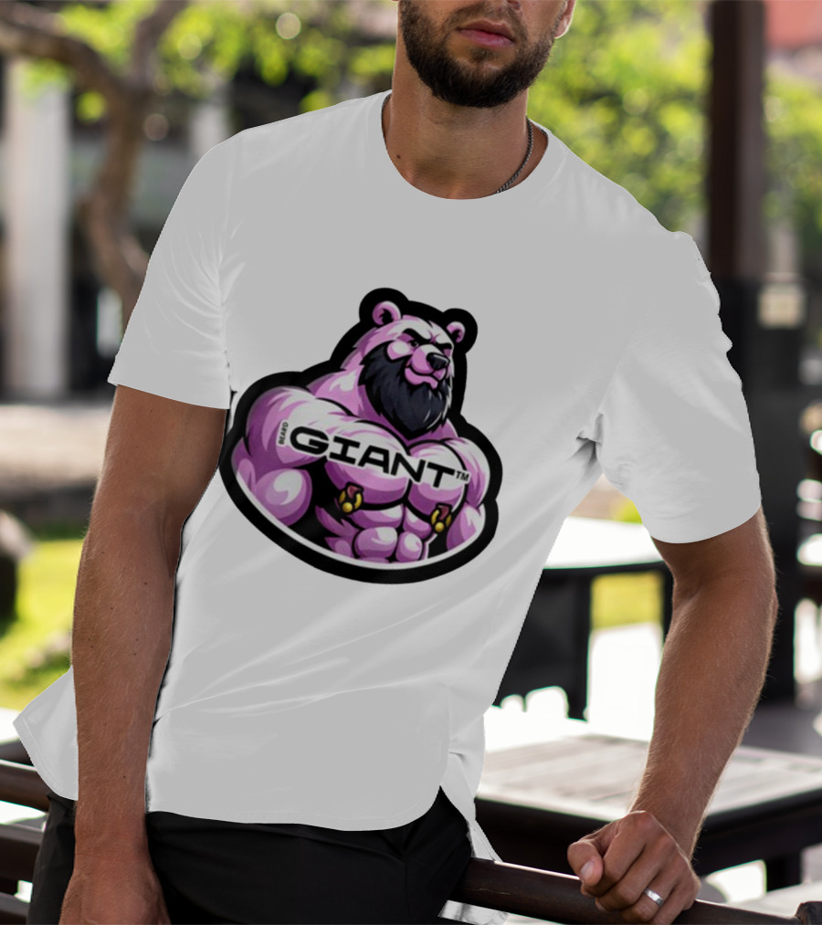 Giant Beard Bear Muscle Pink T-Shirt