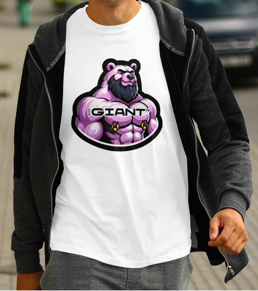Giant Beard Bear Muscle Pink T-Shirt