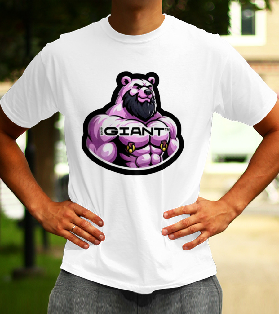 Giant Beard Bear Muscle Pink T-Shirt