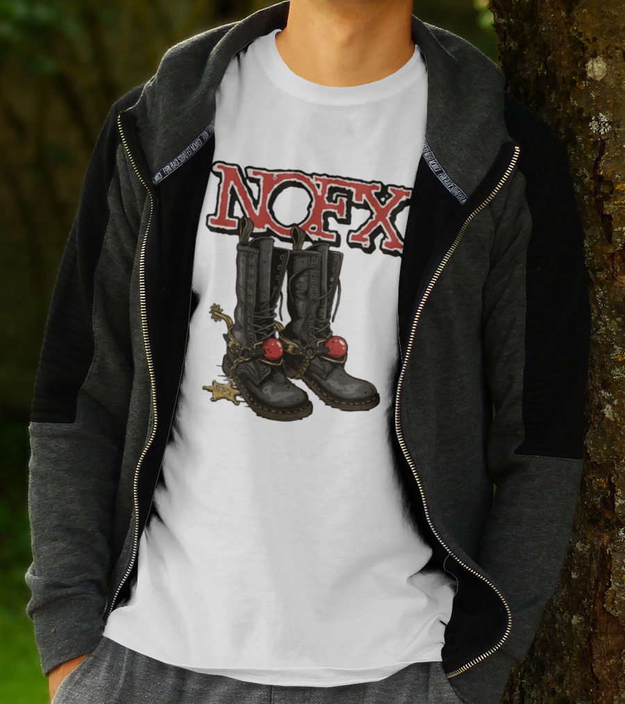 NOFX Punk Boots With Chains And Red Orbs T-Shirt