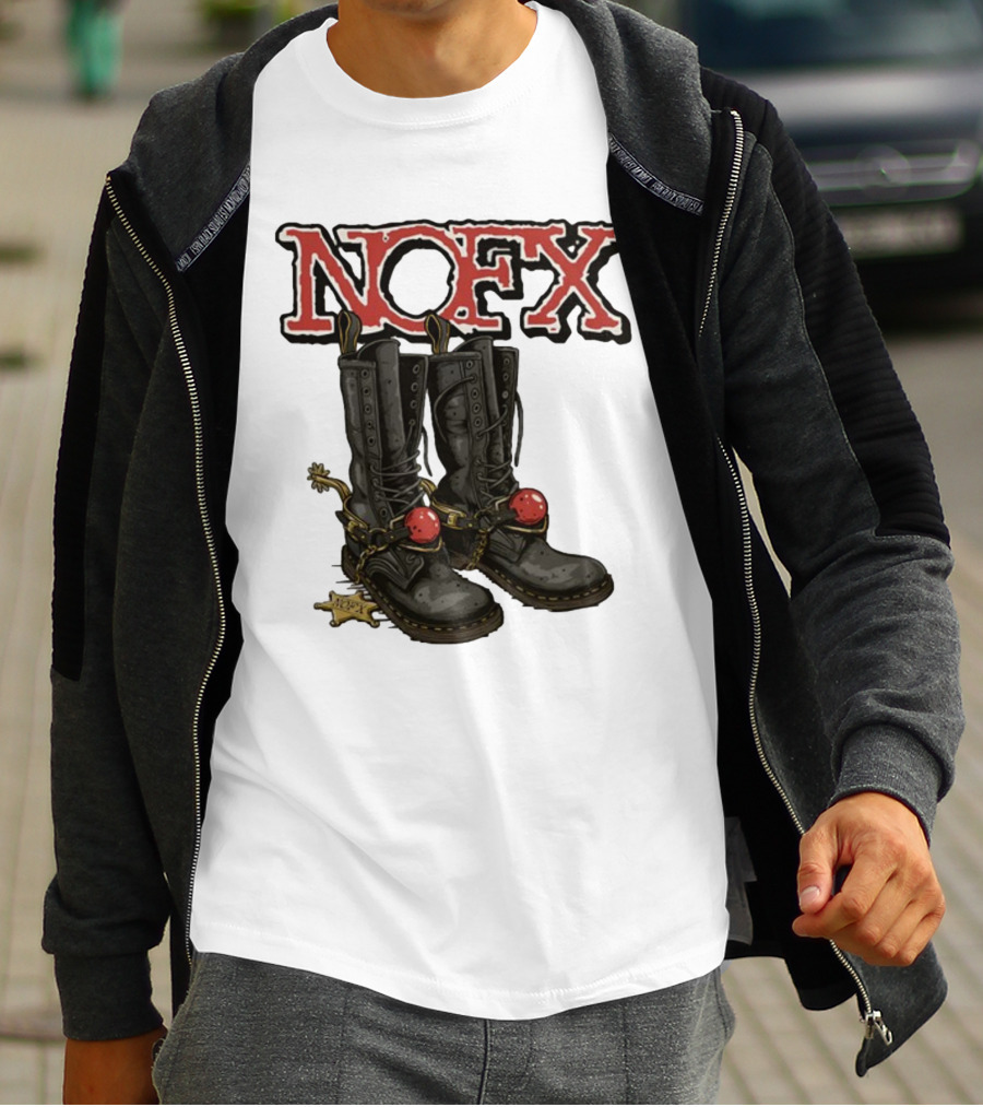 NOFX Punk Boots With Chains And Red Orbs T-Shirt