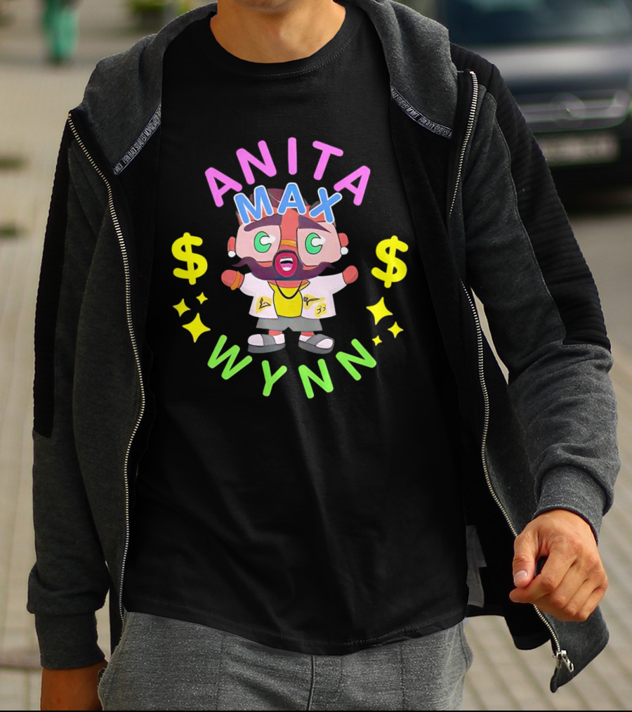 ANITA MAX WYNN Cartoon Character With Dollar Signs And Stars T-Shirt