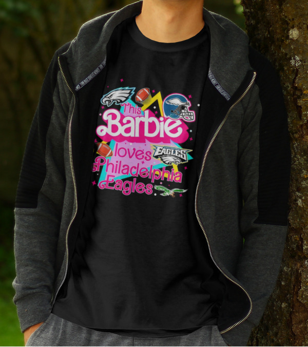 This Barbie Loves Philadelphia Eagles With Logos And Footballs T-Shirt