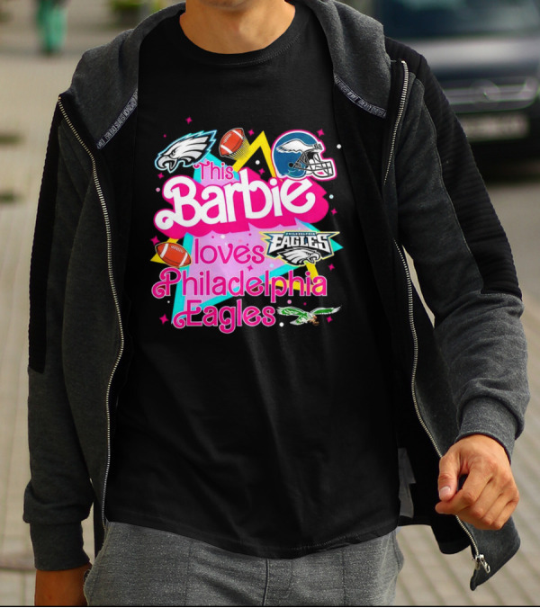 This Barbie Loves Philadelphia Eagles With Logos And Footballs T-Shirt