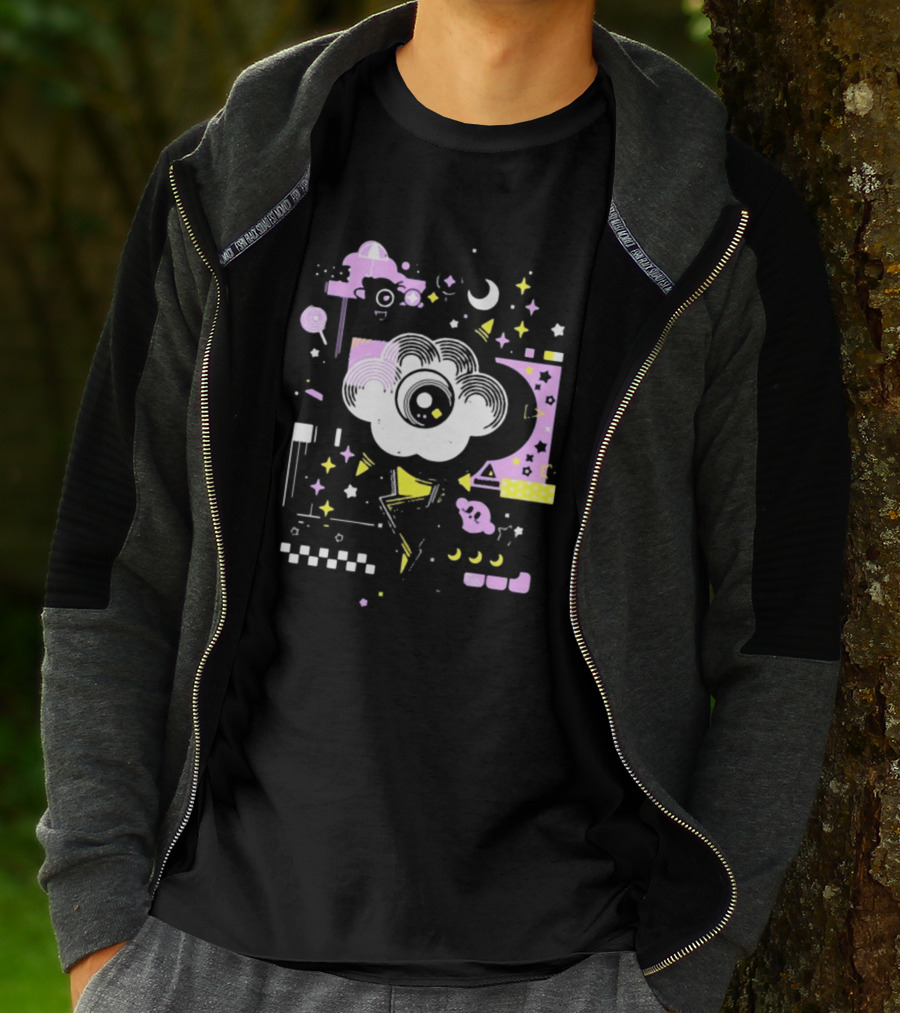 The Storm's Eye Cloud With Moon And Stars In Geometric Night Sky By Brian Shepard T-Shirt