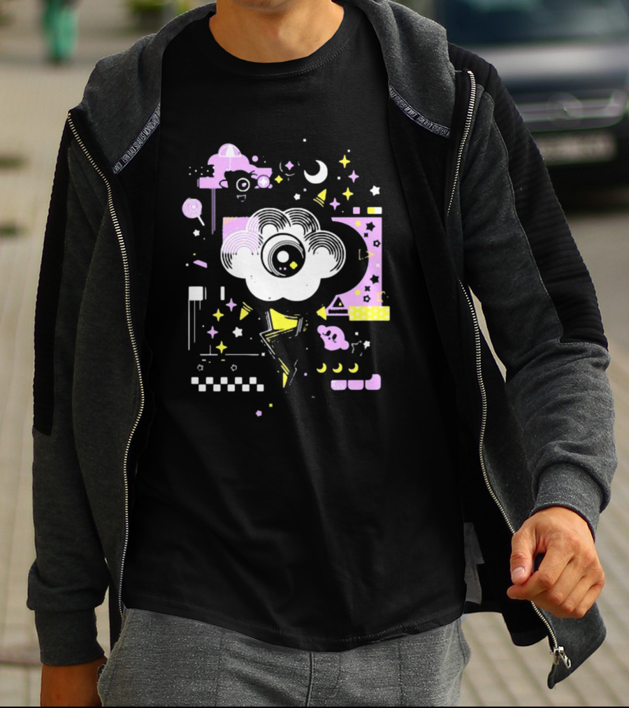 The Storm's Eye Cloud With Moon And Stars In Geometric Night Sky By Brian Shepard T-Shirt