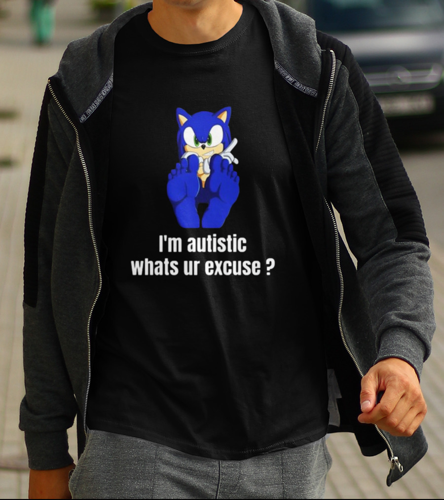 I'm Autistic Whats Ur Excuse Blue Cartoon Character Sitting T-Shirt