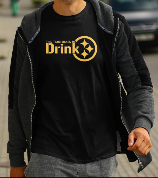 This Team Makes Me Drink Pittsburgh Sports Fans Humor Yellow T-Shirt