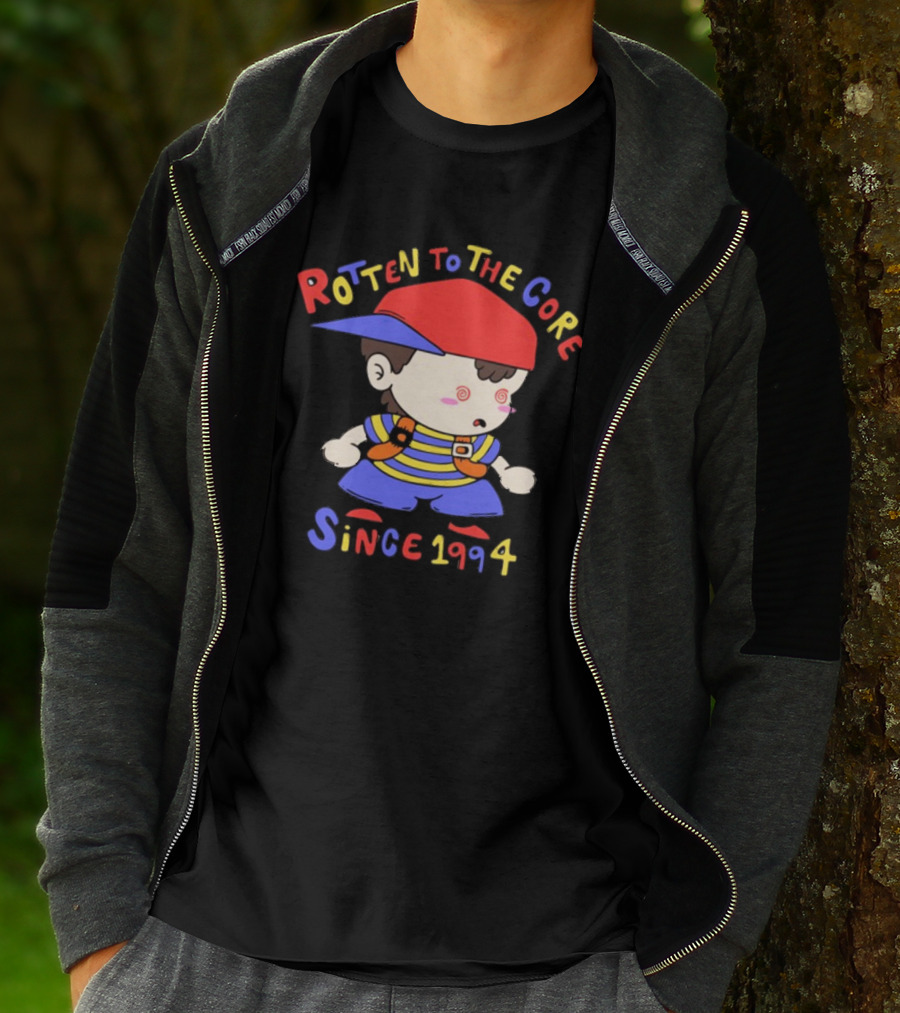 Rotten To The Core Since 1994 Striped Shirt Red Cap Backpack Spirals T-Shirt