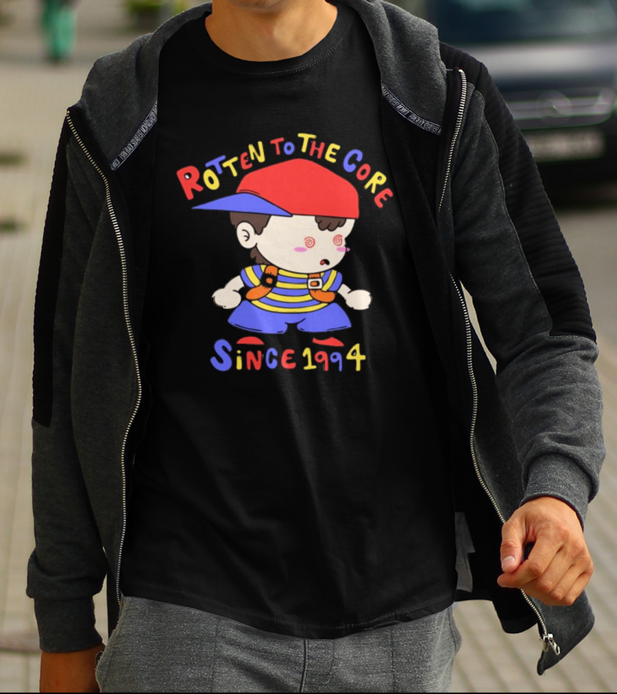 Rotten To The Core Since 1994 Striped Shirt Red Cap Backpack Spirals T-Shirt
