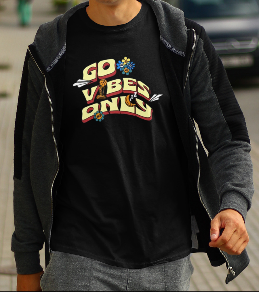 Warriorstalk Go Vibes Only Basketball Trophy Flowers Moon Clouds T-Shirt