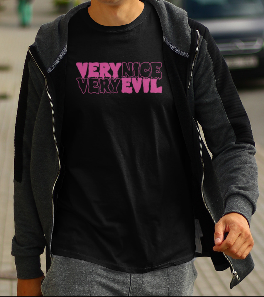 Very Nice Very Evil Pink Word Logo T-Shirt