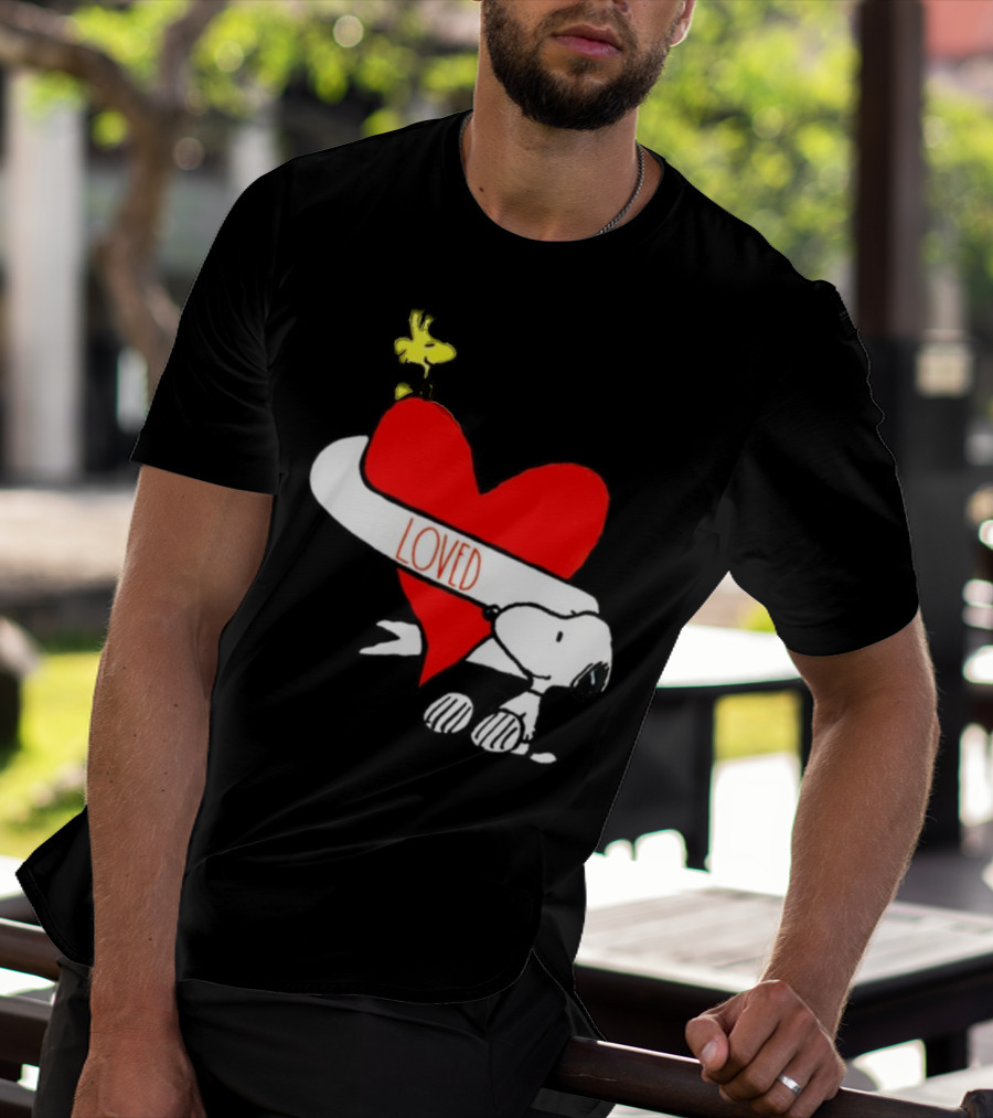 Rae Dunn X Peanuts Loved Snoopy Woodstock Red Heart T-Shirt