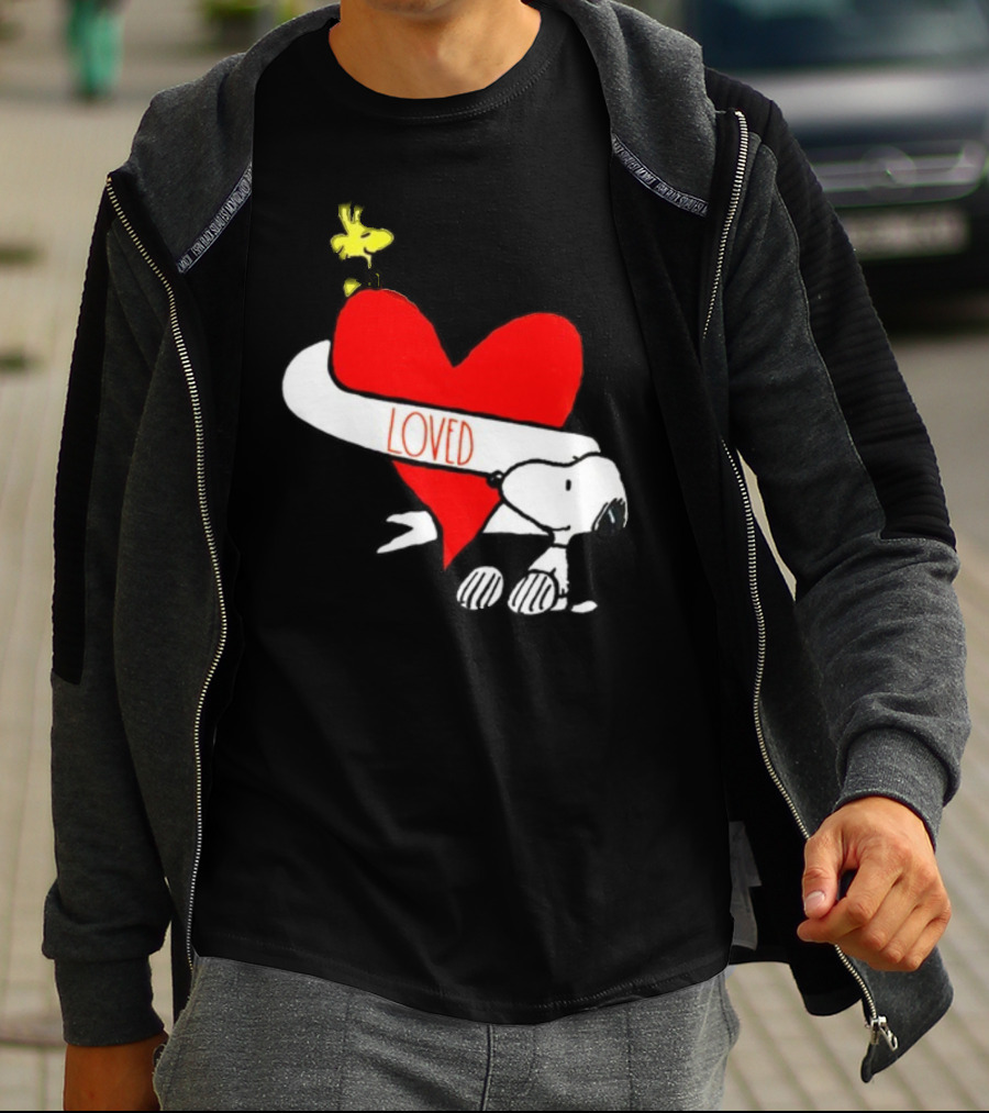 Rae Dunn X Peanuts Loved Snoopy Woodstock Red Heart T-Shirt