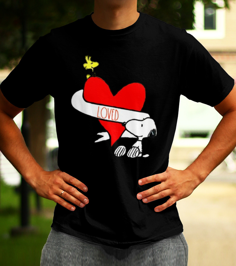 Rae Dunn X Peanuts Loved Snoopy Woodstock Red Heart T-Shirt