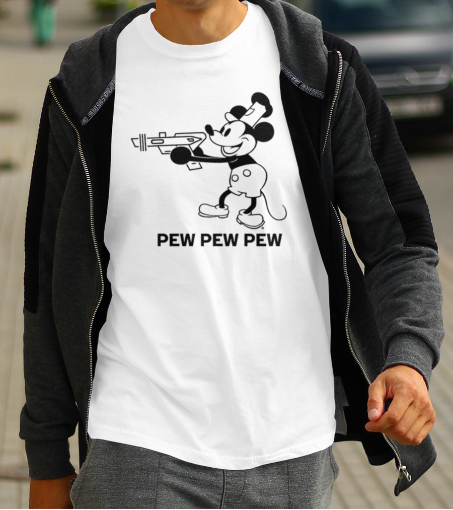 Pew Pew Pew Steamboat Mouse Retro Gun Fun T-Shirt