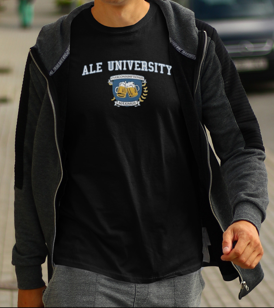 Ale University Overconsumptionus Maximus Beer Mugs Crest T-Shirt