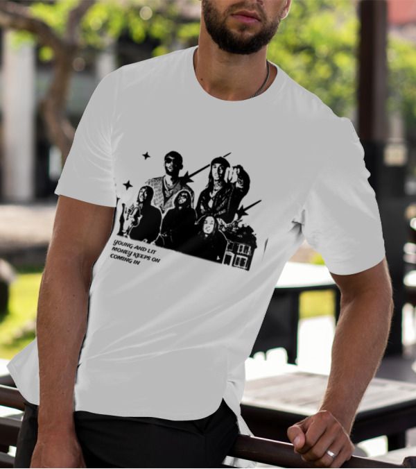 Maaza Shop Young And Lit Money Keeps On Coming In Iconic Figures And House Scene T-Shirt