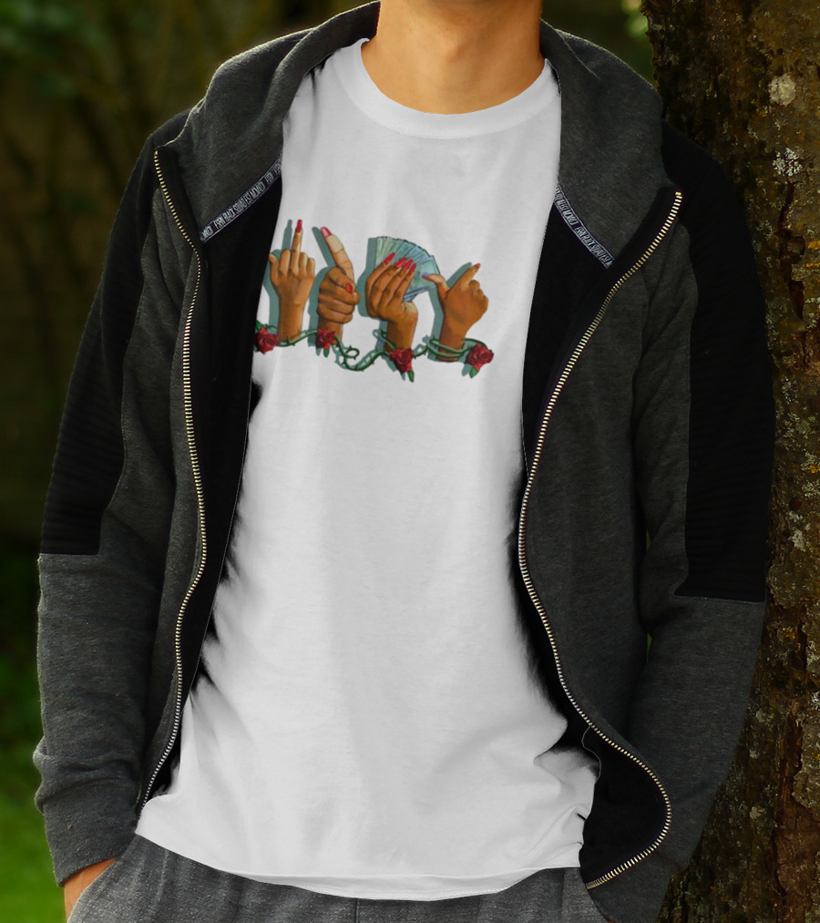 Mitchell Wearing Madammuse Salmon Fuk U Pay Me Hands With Roses And Cash T-Shirt