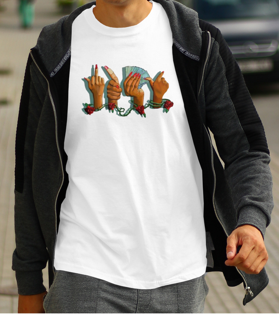 Mitchell Wearing Madammuse Salmon Fuk U Pay Me Hands With Roses And Cash T-Shirt