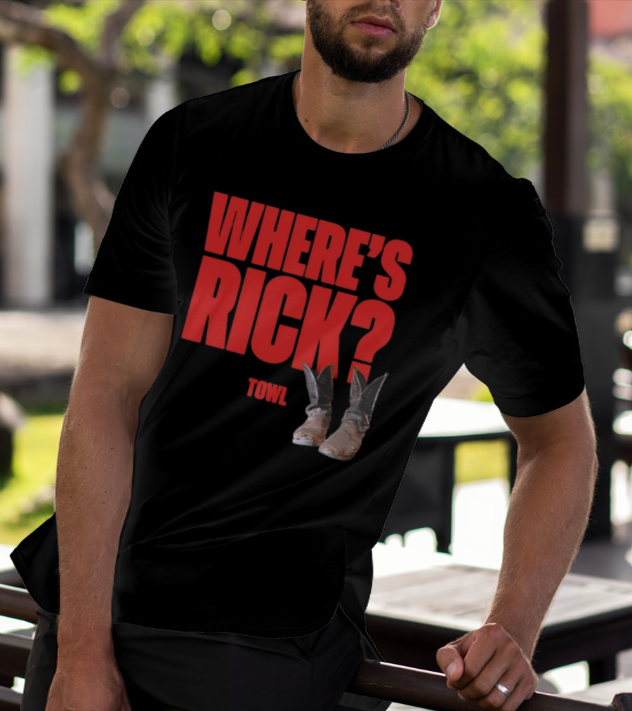 WHERE'S RICK TOWL Cowboy Boots Mystery T-Shirt