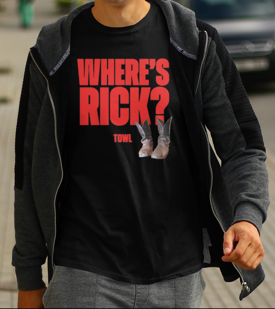 WHERE'S RICK TOWL Cowboy Boots Mystery T-Shirt